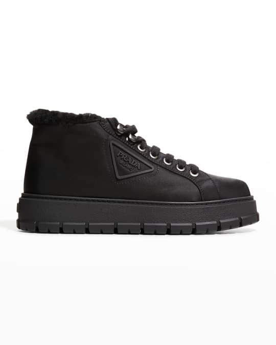 Prada Nylon Shearling Mid Top Sneakers Neiman Marcus