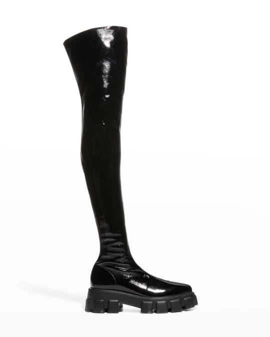 Prada Monolith Patent Over The Knee Boots Neiman Marcus
