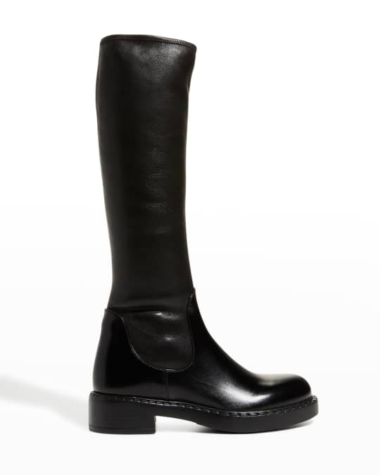 Prada Stretch Napa Moto Knee Boots | Neiman Marcus