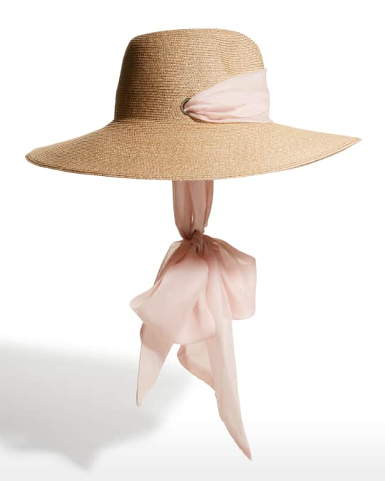 Eugenia Kim Cassidy Packable Straw Hat with Silk Chiffon