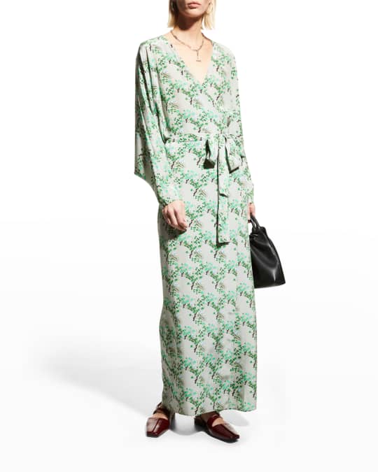 BERNADETTE Floral-Print Maxi Wrap Dress | Neiman Marcus