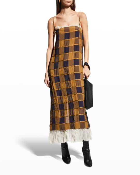 Khaite Susanna Plaid-Print Slip Dress Neiman Marcus
