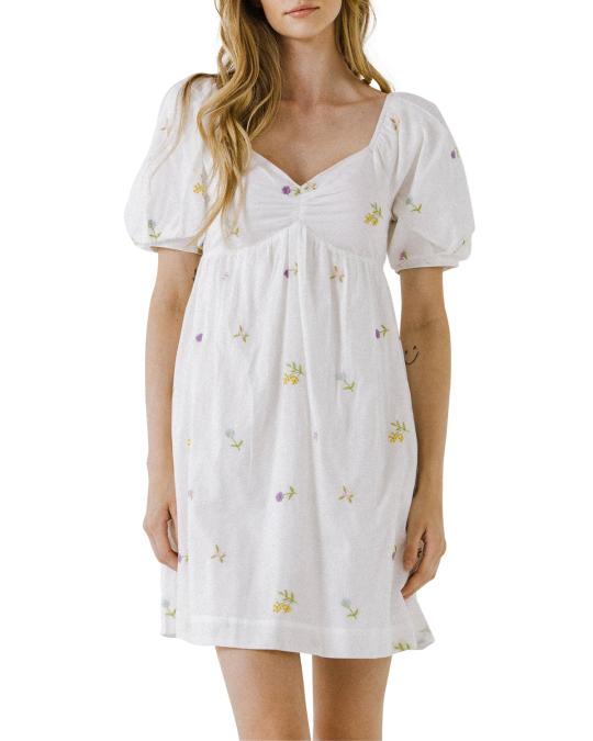 green emerald velvet dress Floral Embroidery Mini Dress main image 1