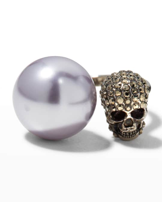 【関税込み】Skl & Pearl Ring - Alexander McQueen - l - M Alexander Mcqueen Skl & Pearl Ring In Grey - 37% Off