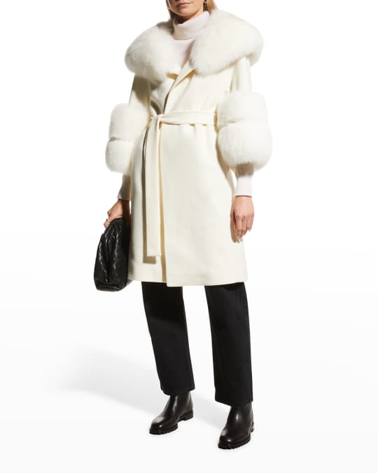 Paris Wool Wrap Coat with Fox Fur Trim