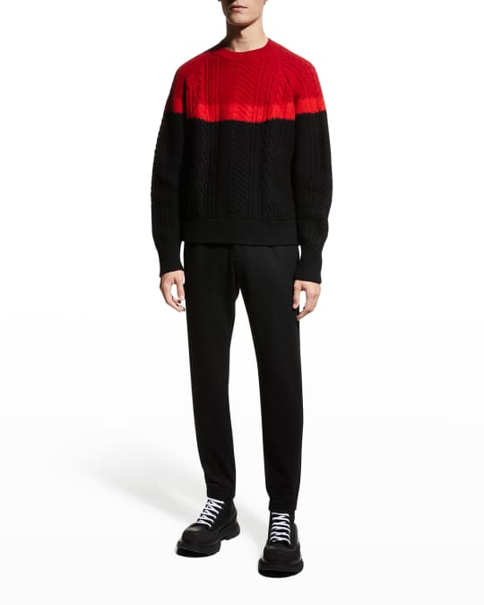 Alexander McQueen Men's Tricolor Aran-Knit Wool Sweater | Neiman Marcus