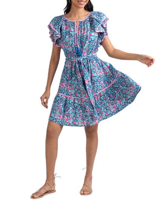 Shoshanna Weber Floral Print Ruffle Sleeve Dress Neiman Marcus