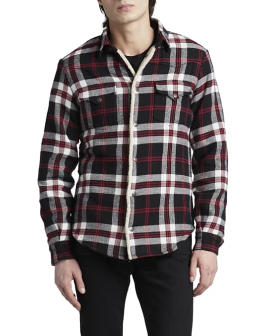 Saint Laurent Men s Sherpa Lined Plaid Flannel Overshirt Neiman Marcus