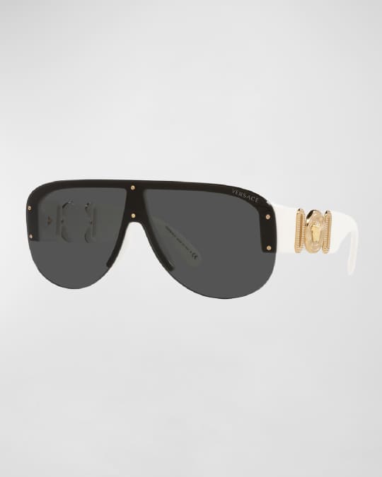 Versace Half-Rim Metal and Acetate Shield Sunglasses | Neiman Marcus