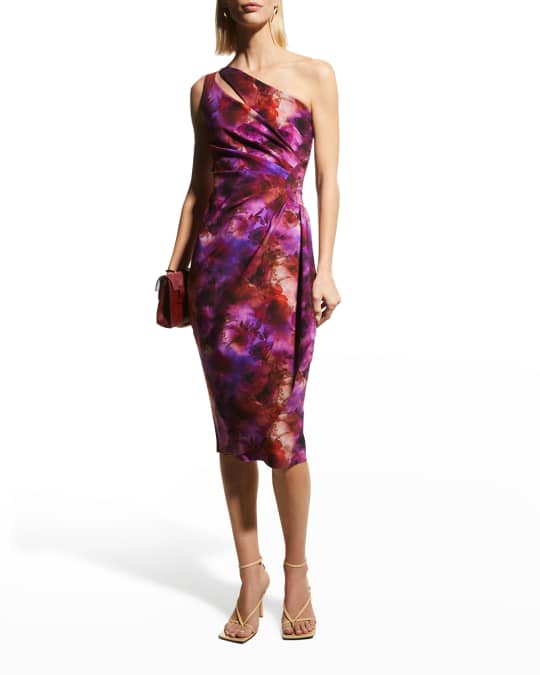 Zeudi Rose Print One Shoulder Dress