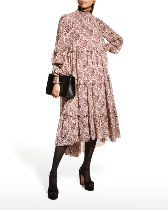 Cinq a Sept Rika Tiered Paisley High-Low Dress | Neiman Marcus
