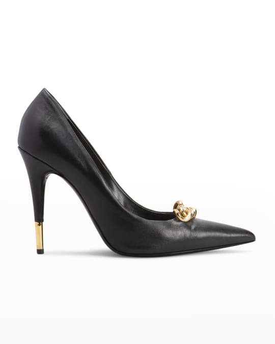 TOM FORD Chain Pointed Leather Stiletto Pumps | Neiman Marcus