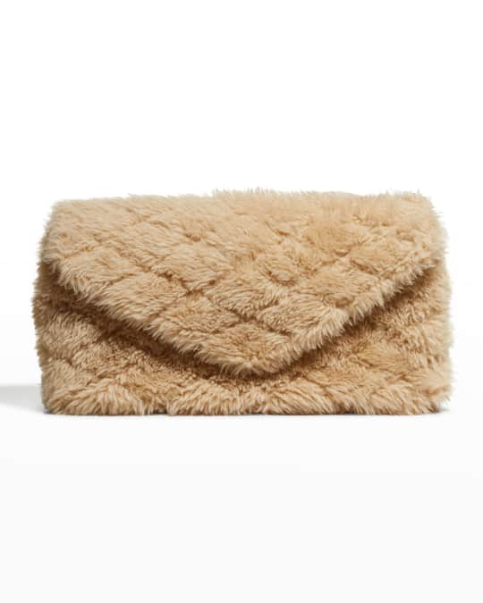SAINT LAURENT Shearling Quilted Sade Puffer Envelope Clutch