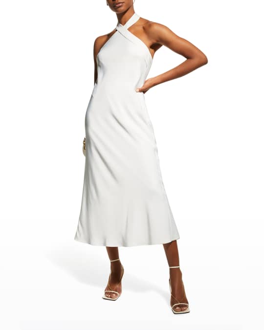 Aidan by Aidan Mattox Bias-Cut Midi Halter Dress | Neiman Marcus