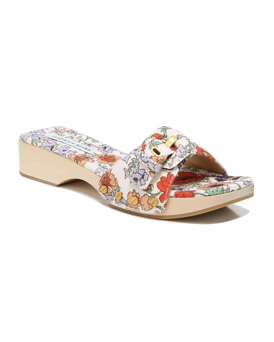 Veronica Beard Davina Floral-Print Slide Sandals | Neiman Marcus