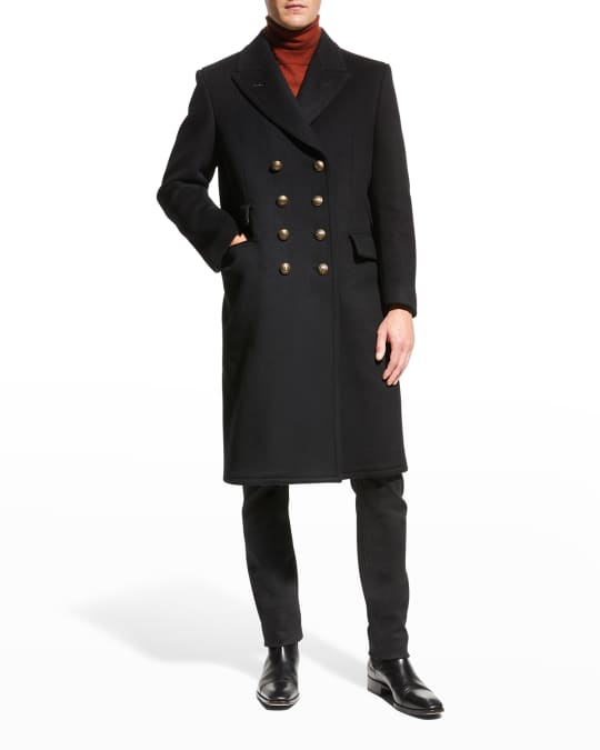 Men's Double Breasted Military Black Suede Coat