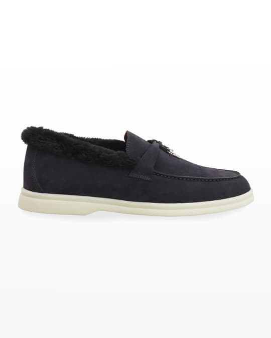 Summer Walk Charm Suede Loafers w Fur Trim