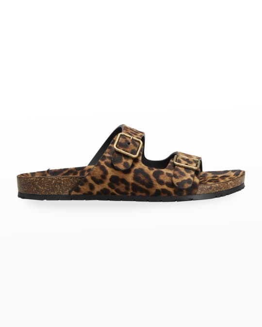 Saint Laurent Men's Cheetah-Print Buckle Slide Sandals | Neiman Marcus