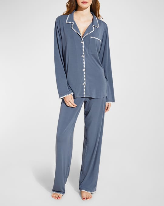 Eberjey Frida Whipstitch Long Pajama Set Neiman Marcus