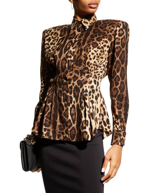 Dolce&Gabbana Leopard-Print Fitted Blouse | Neiman Marcus