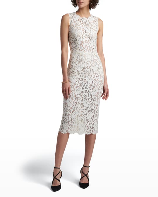 Dolce&Gabbana Lace Scallop-Trim Midi Dress | Neiman Marcus