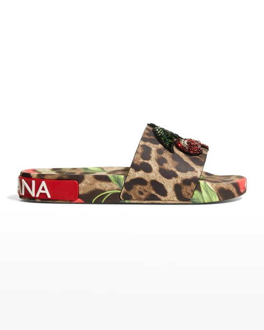 Dolce and gabbana leopard slides cheap