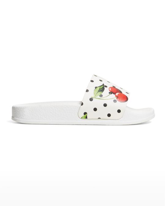 Dolce&Gabbana Kid's Polka-Dot & Cherry-Print Pool Slide Sandals ...