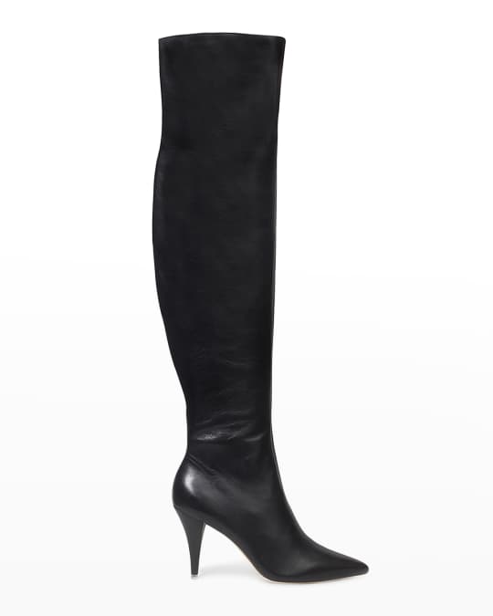 Black Suede Studio Adrienne Leather Over-The-Knee Boots