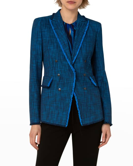 Akris punto Denim Tweet FringeEdge Jacket w/ DoubleBreasted Illusion Neiman Marcus