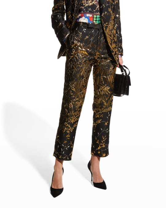 Libertine Golden Beijing Embroidered Cropped Trousers | Neiman Marcus