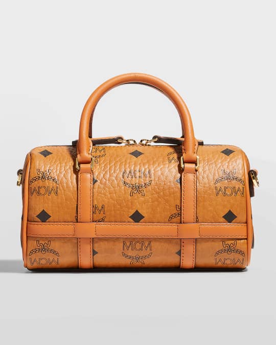 MCM Delmy Boston Mini Visetos Logo Top-Handle Bag Neiman Marcus