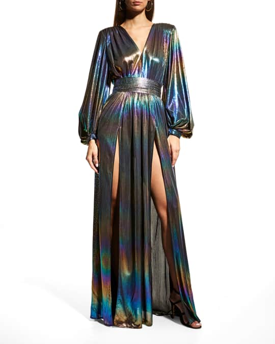 Bronx and Banco Zoe Blouson-Sleeve Iridescent Gown | Neiman Marcus