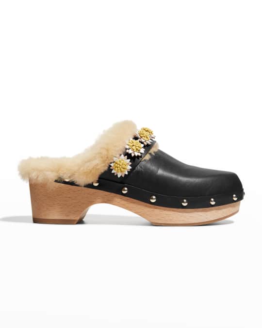 Jean Daisy Suede Shearling Clogs