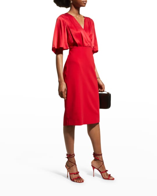 Badgley Mischka Collection Butterfly-Sleeve Crepe & Satin Sheath Dress ...