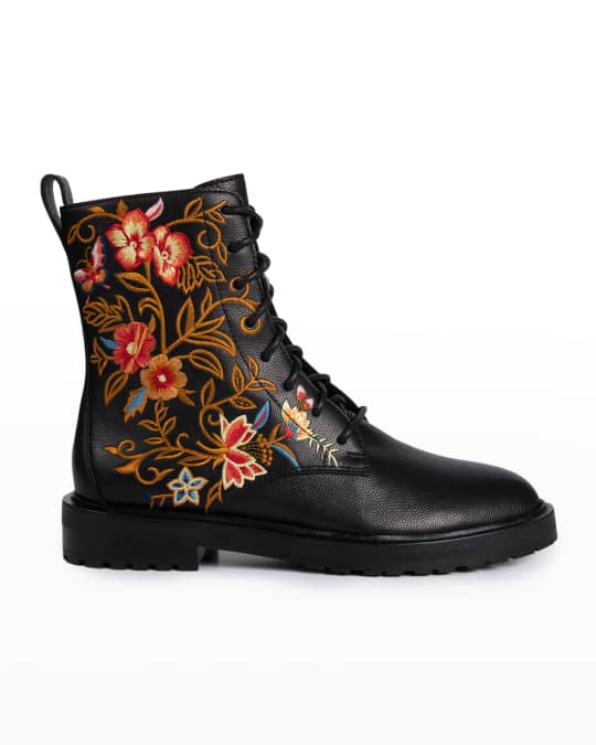 Johnny Was Taline Embroidered Combat Boots | Neiman Marcus