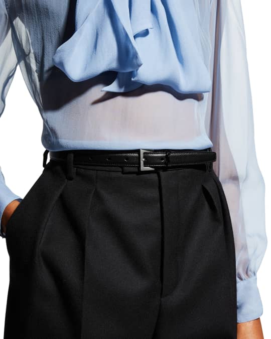 Saint Laurent YSL Monogram Textured Skinny Belt Neiman Marcus
