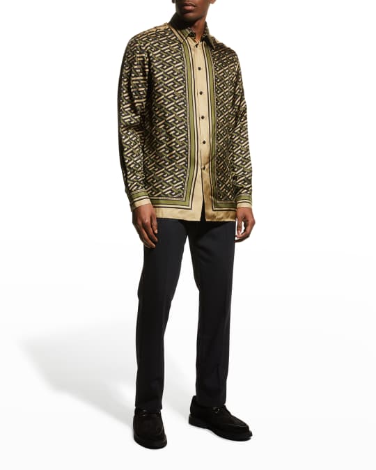 Versace Linen La Greca Long-sleeved Shirt for Men Mens Clothing Shirts Casual shirts and button-up shirts 