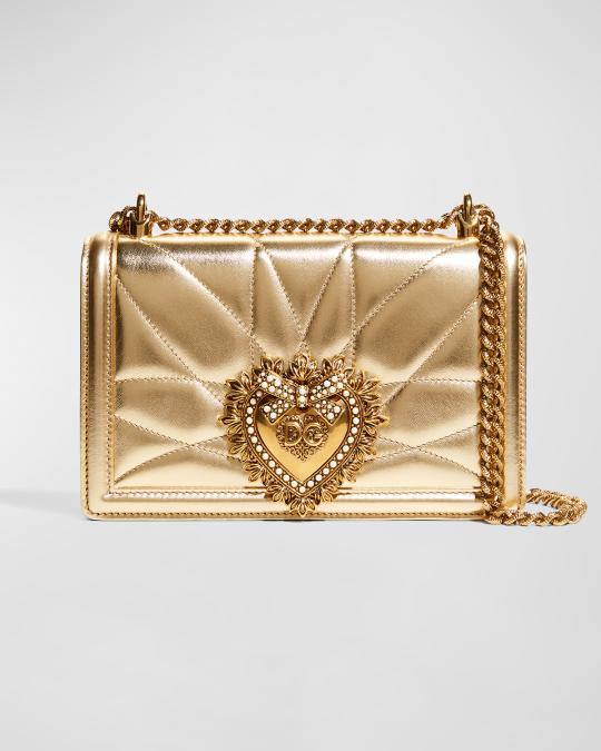 Dolce&Gabbana Devotion Medium Quilted Metallic Chain Shoulder Bag