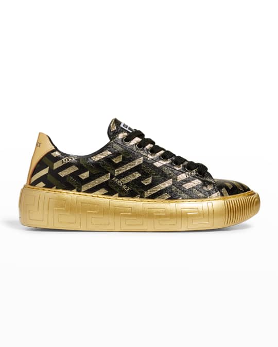 Versace La Greca Metallic Low Top Sneakers Neiman Marcus