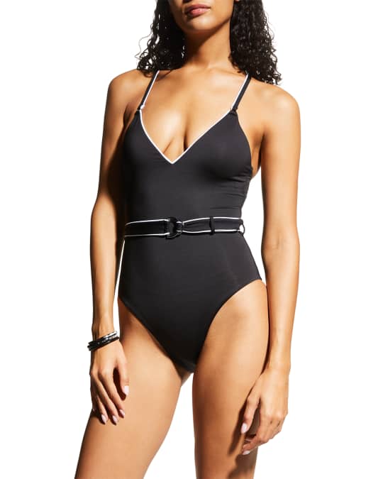 Seafolly V Neck Belted Maillot One Piece Swimsuit Neiman Marcus