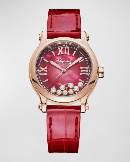 Chopard Happy Sport 33mm 18K Rose Gold Diamond Red Dial Watch