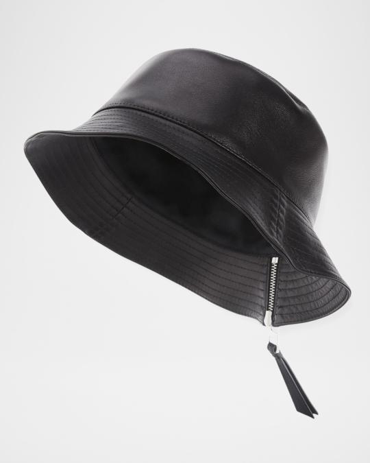 LOEWE Fisherman Zip Leather Bucket Hat | Neiman Marcus