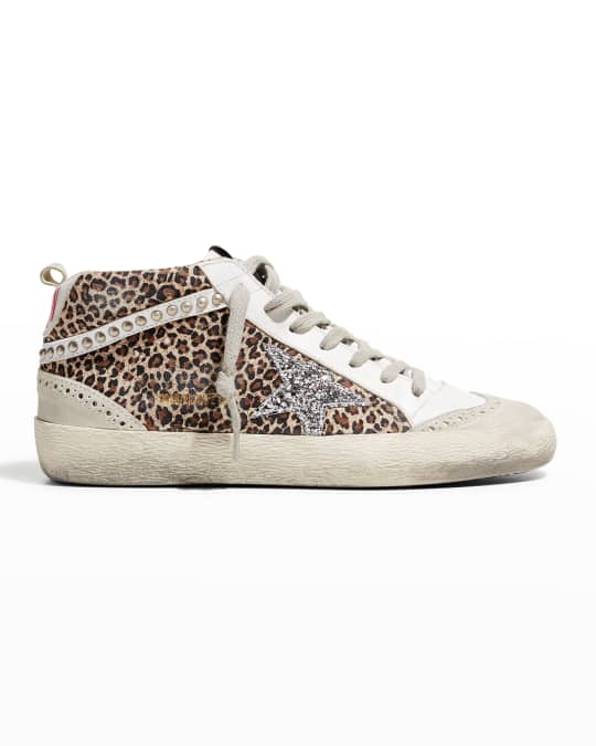 Golden Goose Midstar Leopard-Print Stud Sneakers | Neiman Marcus