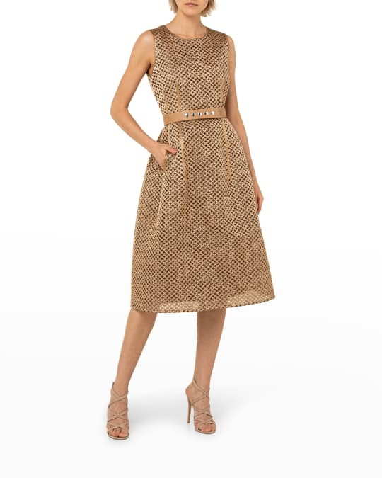 Akris Embroidered Fit Flare Midi Dress Neiman Marcus