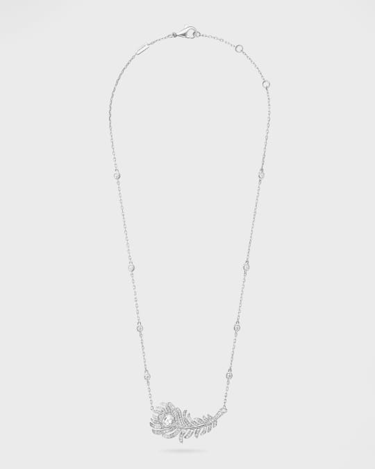 White Gold Plume de Paon Pendant Necklace with Diamonds