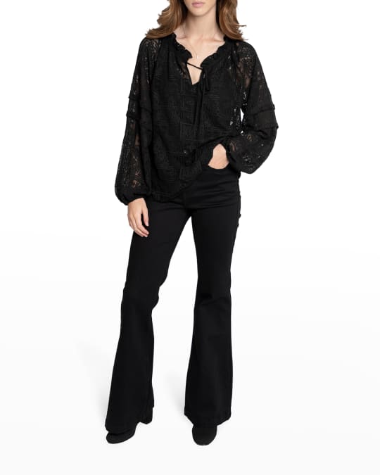 Nicole Miller Embroidered Silk Peasant Blouse | Neiman Marcus