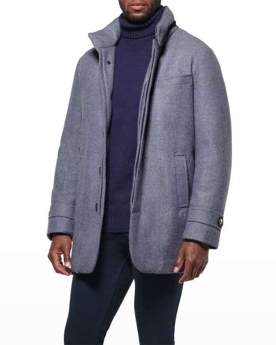 Norwegian Wool Men's Herringbone Down Winter Car Coat Neiman Marcus