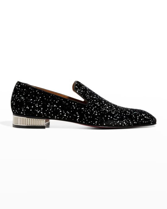 Christian Louboutin COLONNAKI Mens Velvet Glitter Flat Loafers Shoes