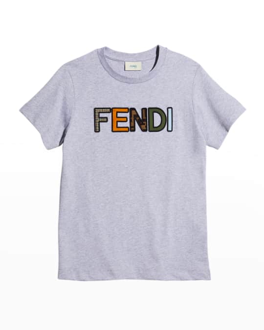 Fendi Kid s Logo Crewneck Cotton T Shirt Size 4 6