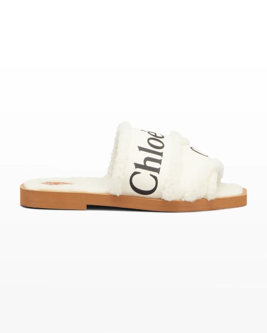 Chloé canvas sale logo sandals white